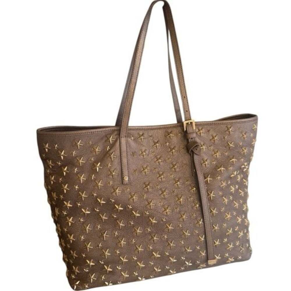 Jimmy Choo Brown Leather Star-Stud Tote with Gold Accents